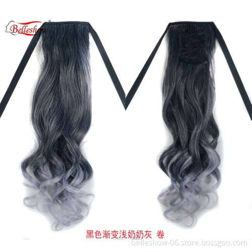 Hot sell Drawstring ponytail Synthetic hair Grey Ponytail Clip in ponytail hair pieces  hair extension